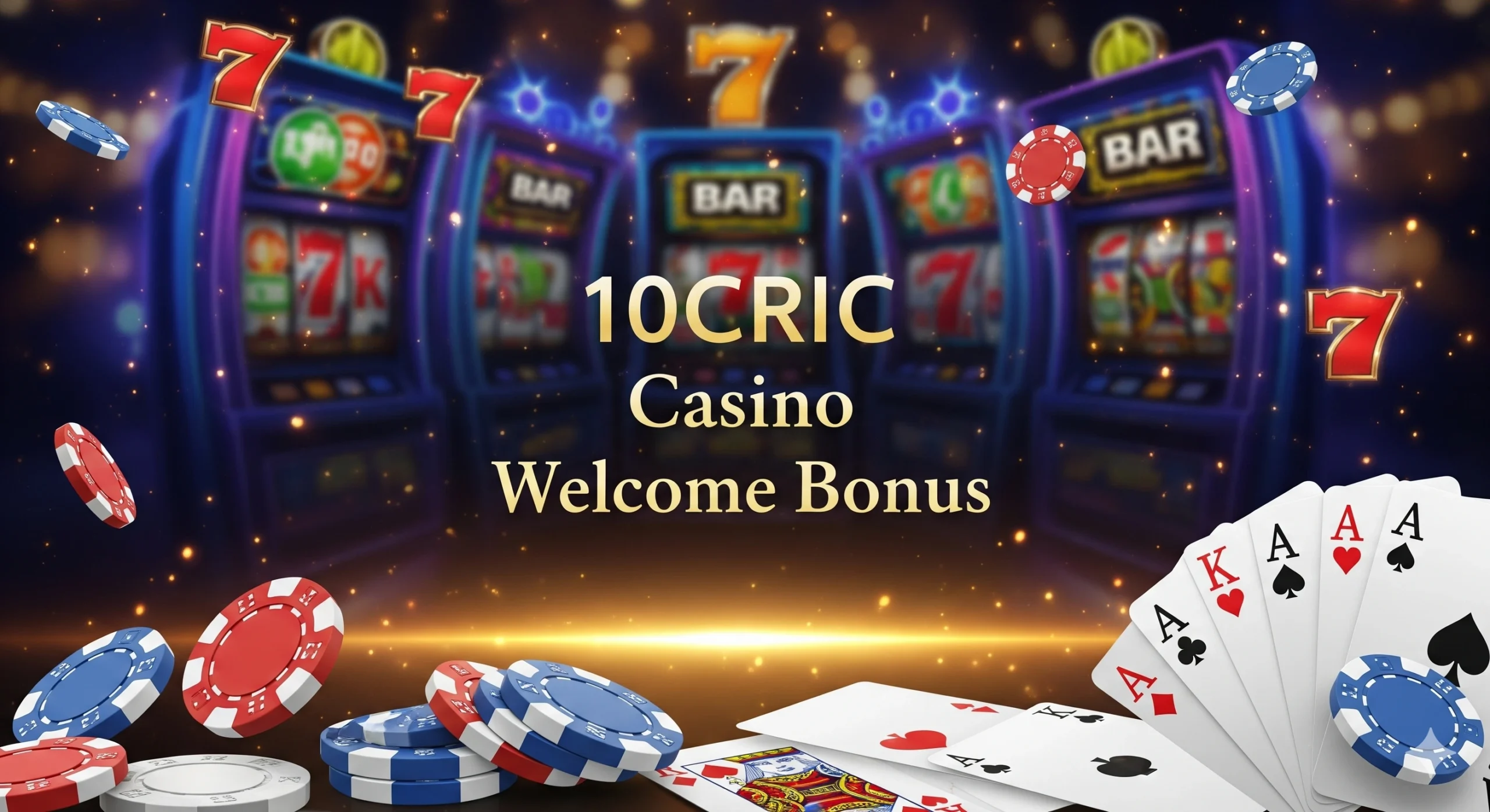 10CRIC Casino Welcome Bonus promotion banner with slots and poker